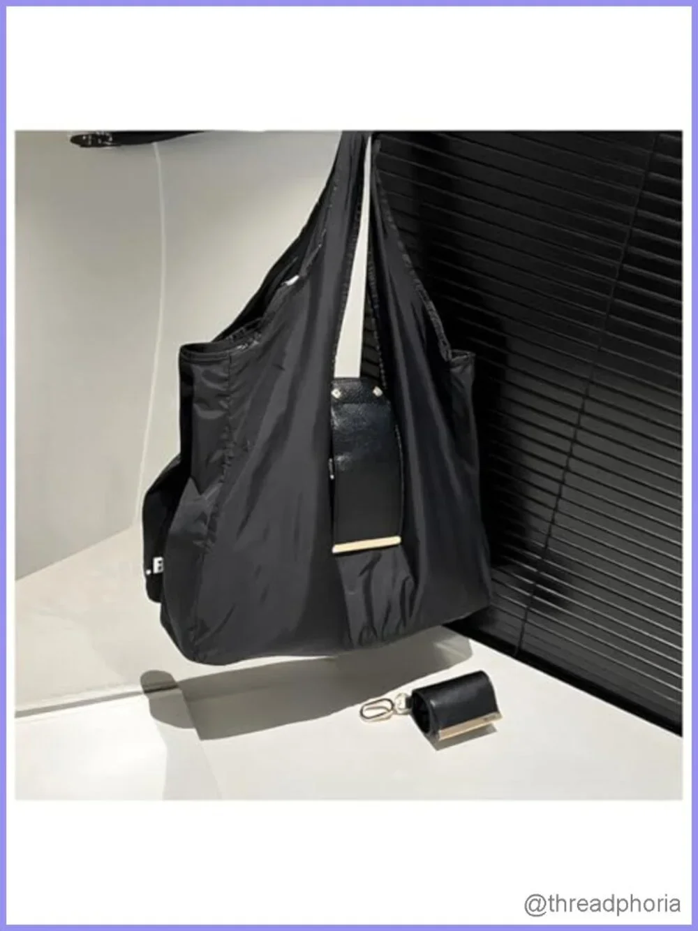 Foldable Reusable Shopping Bag Keychain Faux Leather Pouch Tote for Travel